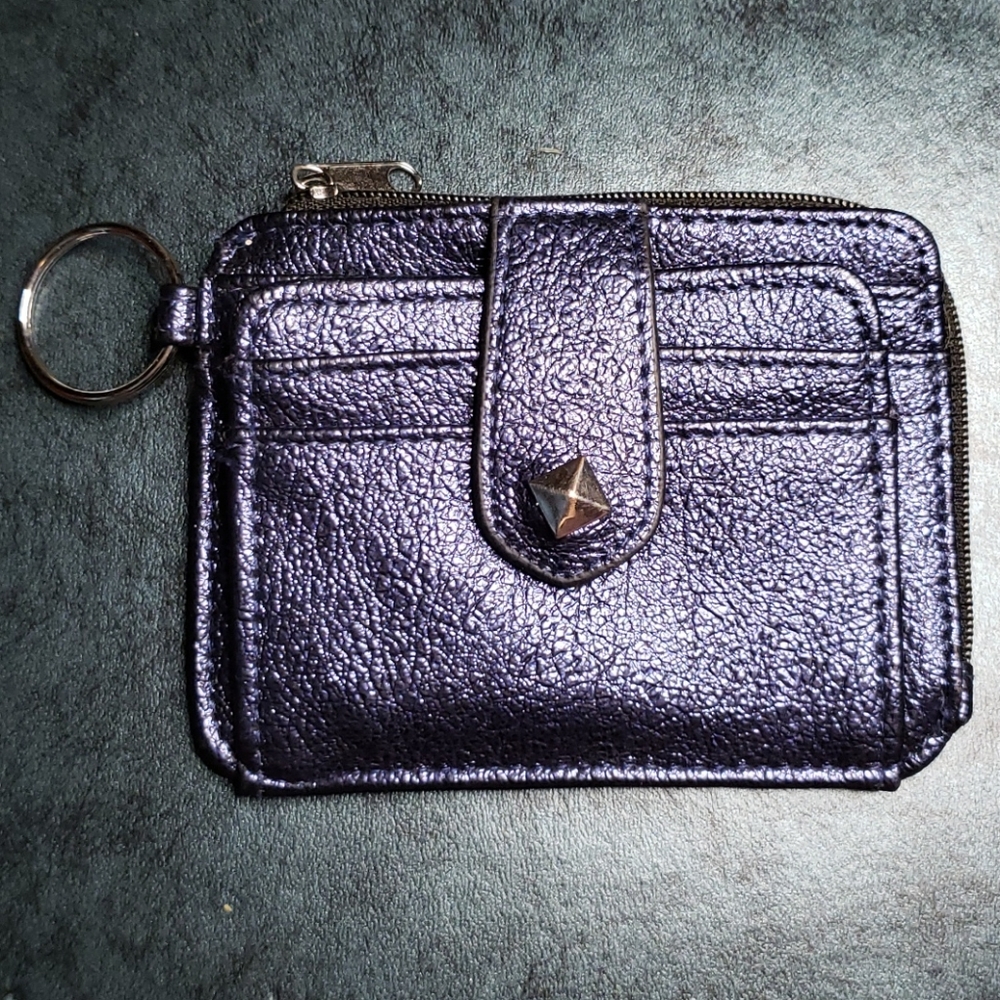 Shiny Blue Mini Cash/Card Holder w/keychain